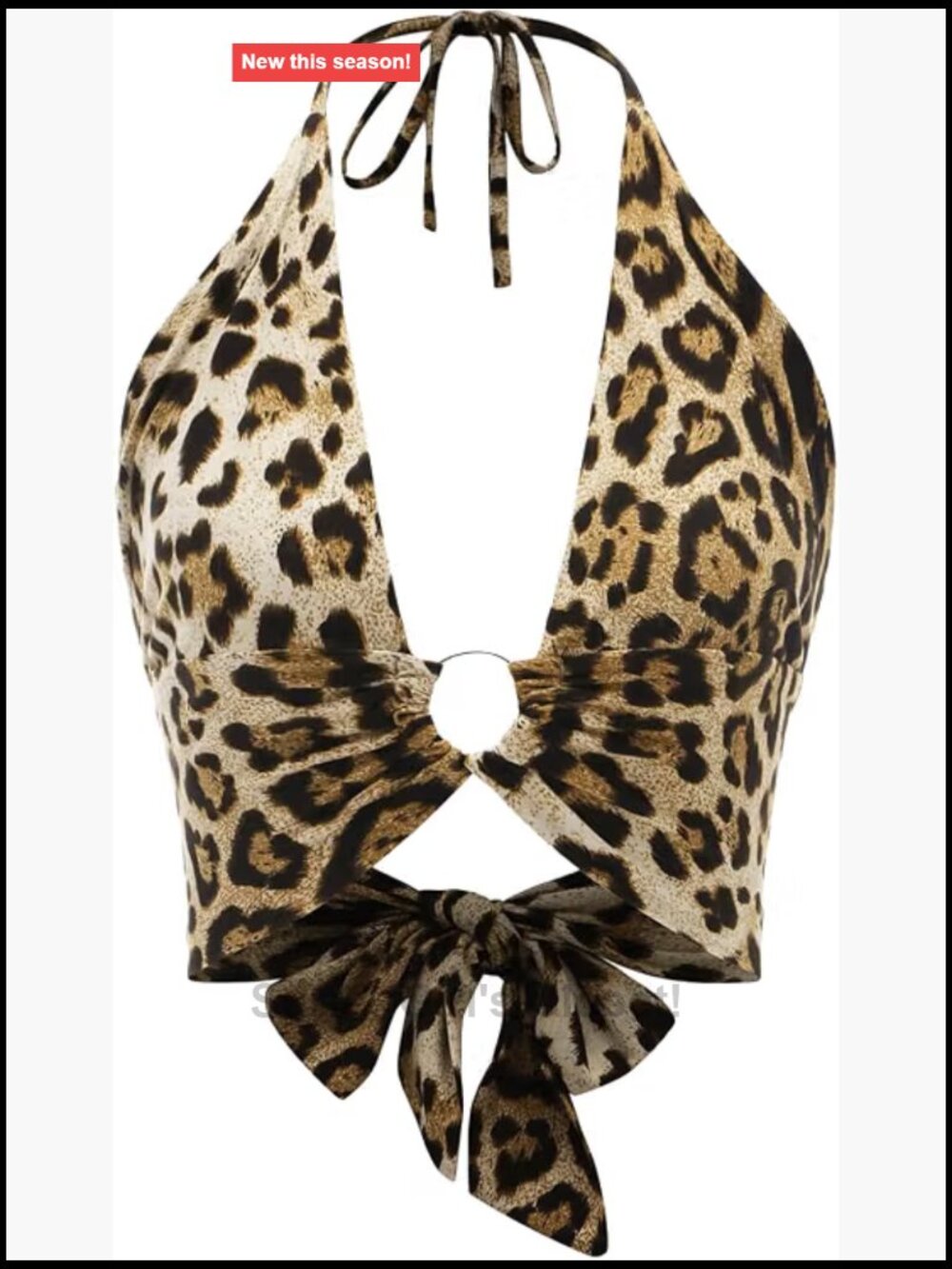 Leopard Print Halter Crop Top Sleeveless Backless Tie Back Ring Detail Women's